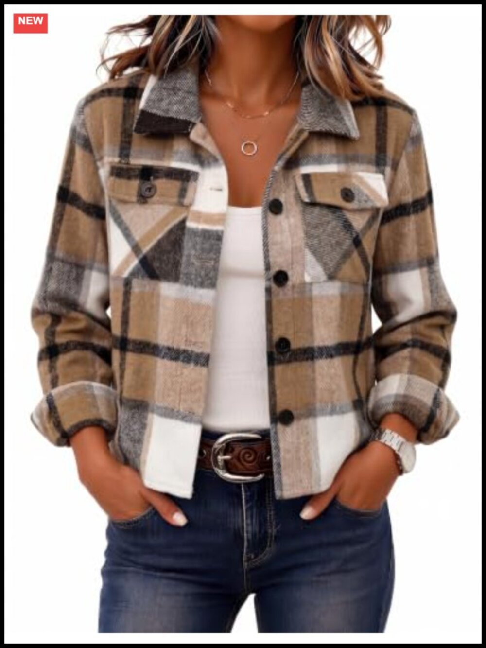 Zeagoo Cropped Plaid Flannel Shacket Button Down Jacket